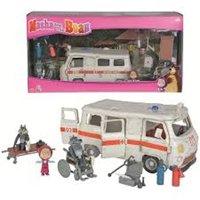 AMBULANCIA MASHA Y EL OSO CON FIGURA MASHA Y 2 LOBOS