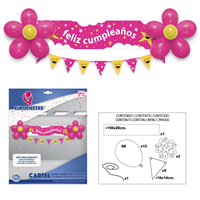 CARTEL CON FLORES DE GLOBOS Y GUIRNALDAS DE BANDERINES  2 METROS 