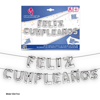  SET GLOBOS FOIL FELIZ CUMPLEAÑOS PLATA 15 PIEZAS DE 45 CTM 