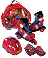 PATIN LINEA SPIDERMAN TALLA 31 A 34 CON CASCO Y PROTECCIONES MOCHILA