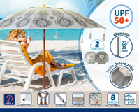 PARASOL BOHO/FALDÓN 200 CM ORIENT. ALUMINIO OXFORD UPF50+ 210D 2 ST. 22/25MM