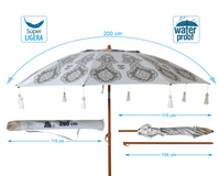 PARASOL BOHO/FALDÓN 200 CM ORIENT. ALUMINIO OXFORD UPF50+ 210D 2 ST. 22/25MM