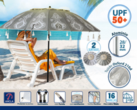 PARASOL BOHO/FALDÓN 220 CM ORIENT. ALUMINIO OXFORD UPF50+ 210D 2 ST. 28/32 MM