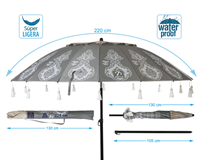 PARASOL BOHO/FALDÓN 220 CM ORIENT. ALUMINIO OXFORD UPF50+ 210D 2 ST. 28/32 MM