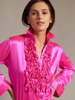 CAMISA DE VOLANTES DE SATEN ,SEÑORA,ROSA TALLA L