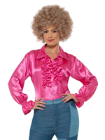 CAMISA DE VOLANTES DE SATEN ,SEÑORA,ROSA TALLA L