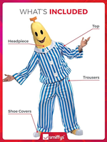 Smiffys Disfraz de Bananas en pijamas, Azul, con parte arriba, pantalón, adorno para la cabeza, fundas los zapatos y letras intercambiables Halloween TALLA M