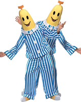 Smiffys Disfraz de Bananas en pijamas, Azul, con parte arriba, pantalón, adorno para la cabeza, fundas los zapatos y letras intercambiables Halloween TALLA M
