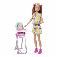 BARBIE SKIPPER NIÑERA CON BEBE Y TRONA