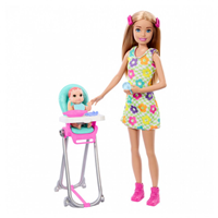 BARBIE SKIPPER NIÑERA CON BEBE Y TRONA