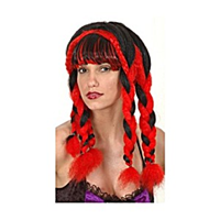 PELUCA TRENZAS ROJA Y NEGRA