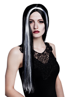 PELUCA MELENA NEGRA CON MECHAS BLANCAS