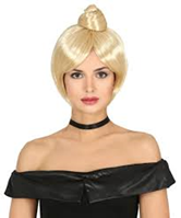 PELUCA DE MUJER RUBIO CLARO CON MOÑO, ESTILO DISCO, CARNAVAL, FIESTA