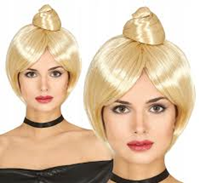 PELUCA DE MUJER RUBIO CLARO CON MOÑO, ESTILO DISCO, CARNAVAL, FIESTA