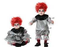 DISFRAZ PAYASO MACABRO GRIS CON VOLANTES NEGROS T- 12/24 MESES