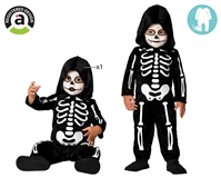 DISFRAZ MONO CLÁSICO DE ESQUELETO CON CAPUCHA PARA BEBÉ UNISEX T- 12/24 MESES