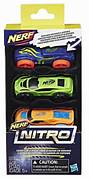 Nerf Nitro Foam Cars Pack de 3 (camuflaje verde / amarillo con franja roja / rojo) E1235