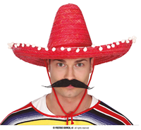 SOMBRERO MEXICANO PAJA 50 CM EN ROJO