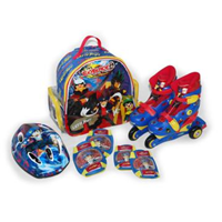 PATIN LINEA BOB ESPONJA TALLA 31 A 34 CON CASCO Y PROTECCIONES MOCHILA